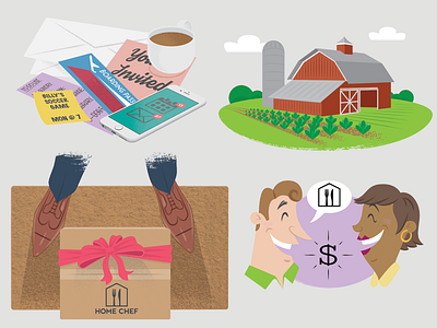 Home Chef - Illustration Series animation cartoon cooking delivery food illustration landing page referral subscription textured vintage