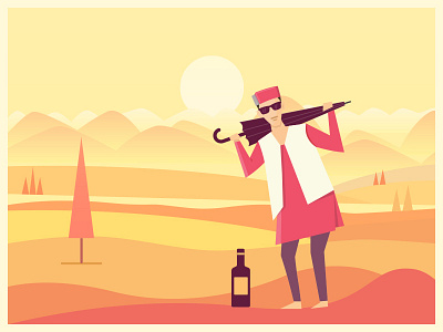Mast Pahadi illustration hill illustration mountain orange pahadi sun sunset umbrella wine yellow