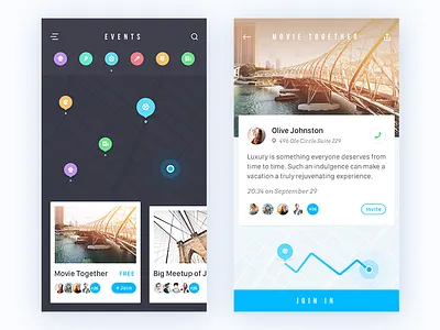 Day033-Event app black event map minimalist ui ux white