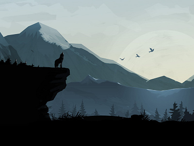 Sceneries Illustrations - cool night forest hero illustrations illustrator jungle landscape parallax photoshop sunset underwater wolf
