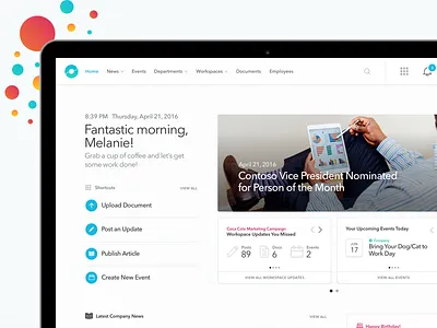 Home Page for Intranet cards company dashboard enterprise hero home intranet news saas shortcuts ui web