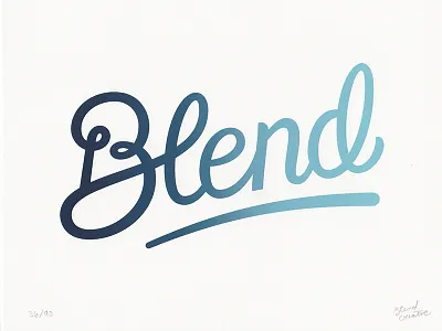 Blend Script Screenprints blend blend creative blend pull edition hackathon lettering lettra pms 303 pms 317 print screenprint script