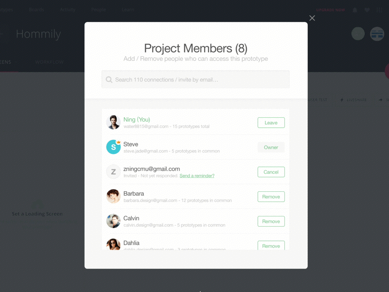 InVision - Add/Remove People animation flat graphic design invision product design ui ui design user interface user interface design ux ux design web，principle