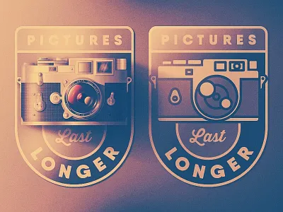 Pictures Last Longer badge camera grain lapel pin leica patch retro san diego skeuomorphic skeuomorphism sticker vintage