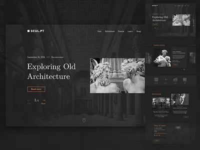 Sculpture gallery concept concept fireart fireart studio museum sculpture ui ux