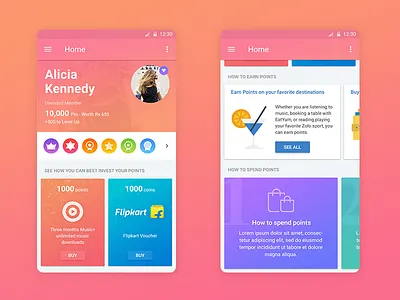 Daily Points badges daily points diamond member earn points home my profile profile spend points ui