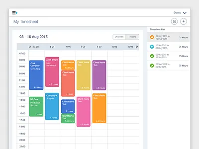 Employee Timesheet Timeline View bootstrap employee employment flat ui hr payroll timeline timesheet