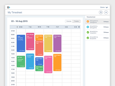 Employee Timesheet Timeline View bootstrap employee employment flat ui hr payroll timeline timesheet