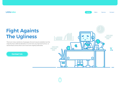 Little Robo Heroimage desktop header heroimage homepage icon illustration landing page lineicon studio workdesk