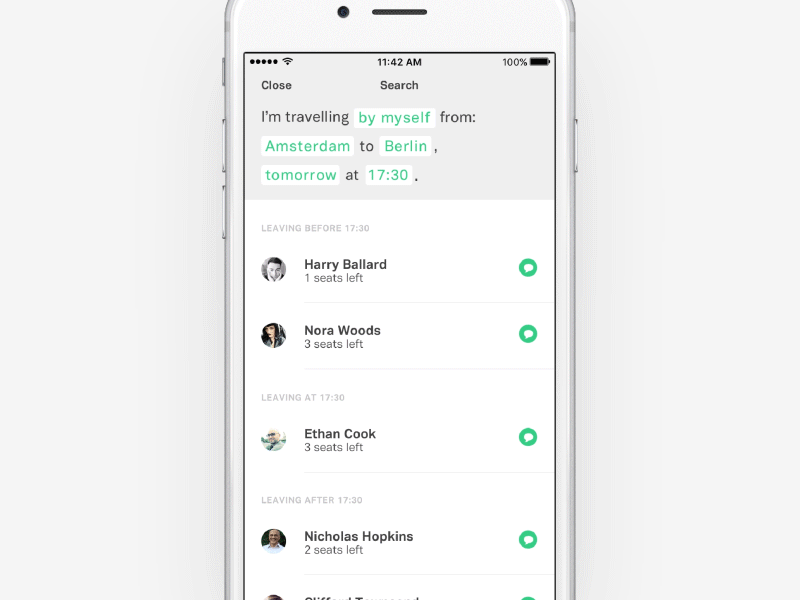 Ride sharing animation car chat driver filters ios message principle ride ride sharing transition