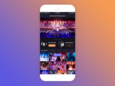 Event Photos App 99apps app clean dark event ios ios app mobile app party photo ui design ux design