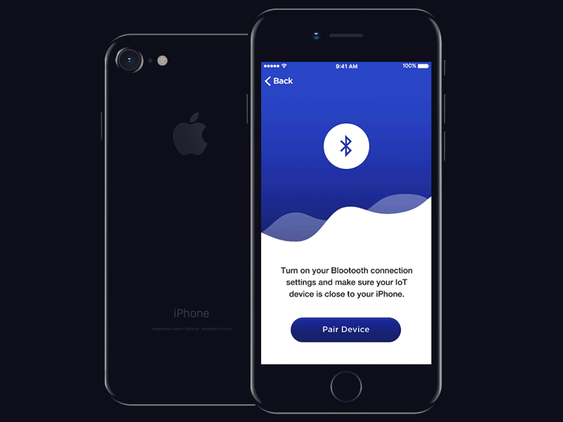 IoT device pairing with BLE animation ble sync bluetooth low energy gradients ios iot device iphone mobile app pairing principle sketch ui ux