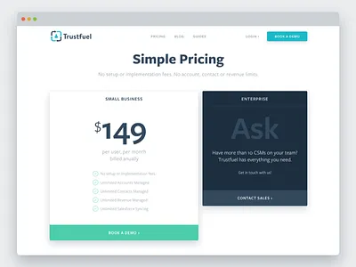 Trustfuel Pricing Page panels pricing simple white