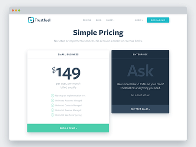 Trustfuel Pricing Page panels pricing simple white