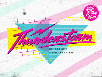 Thunderstorm disco memphis open type retro script typeface