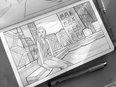 Beautiful Morning beautiful blackink buildings crosshatching drawing illustration micron model moleskine morning rooftop sketchbook
