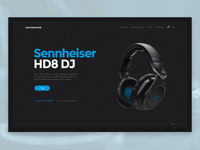 Senheiser Hd8 blue bold typography clean minimal interface conceptual work e commerce design header concept work headphones online shop headphones store design homepage redesign oasis slide design sennheiser dark theme design user experience user interface