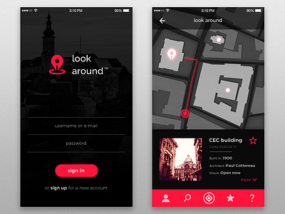 Look Around dark discover ios mobile app places ui
