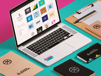 Dribbble Mockup city cityscape community dribbble illustration laptop mockup rebound sticker sticker mule town