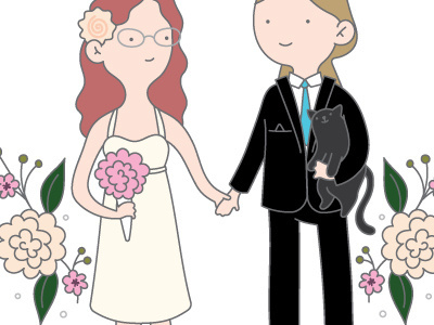Wedding Portrait Approved cat custom floral illustration marriage portrait wedding