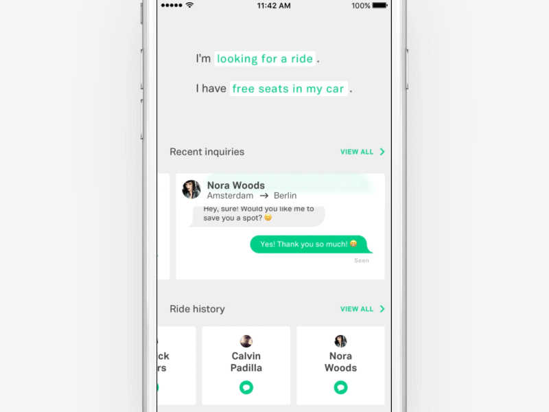 Ride sharing: Home screen transitions car chat drive find homescreen message ride ride sharing search sharing