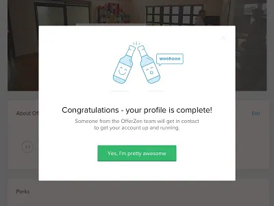 Whohooo Profile completed beer completed icon offerzen popup profile profile completed progress steps ui