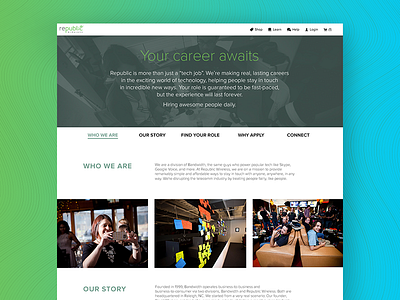 Republic Wireless Careers Page careers page design landing page lifestyle mobile design user experiance user interface web design