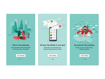 Onboarding, Google Trips google google trips illustration intro material design onboarding travel user education warm welcome