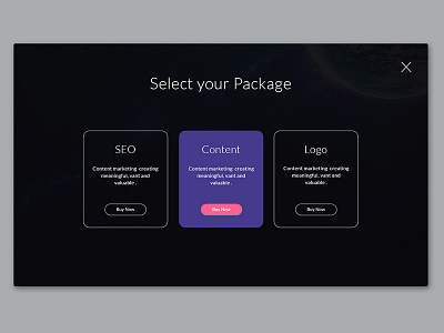 Dark Package Selection Screen agency dark. design package screen template ui up ux web