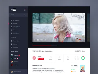 youtube concept dark flat player ui ux video web webdesign youtube