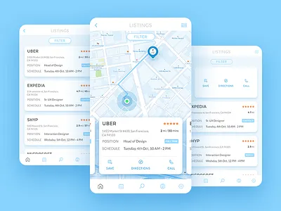 Interview & Location app cards clean interview ios map minimal mobile ui ux