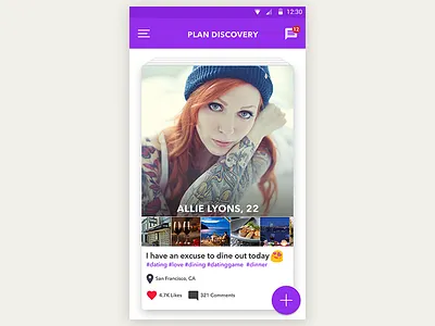 Cards UI app cards dating discovery material plan romance scroll