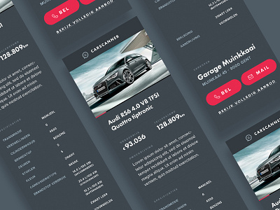 Mobile Car View buttons car detail info mobile red ui ux