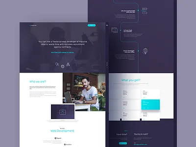 Devdev blue flat icons landing page layout navy simple ui ux