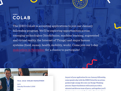 IDEO Colab Makeathon Site card colab design event ideo makeathon one page sneaky badge web website