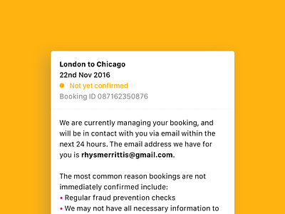 Not yet confirmed cards customer care flights lastminute travel ui ux