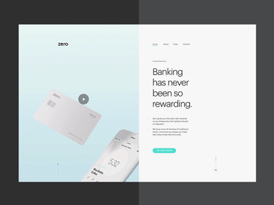 Zero Video Transition after effects animation bank banking credit card design fintech gif hero minimal typography ui