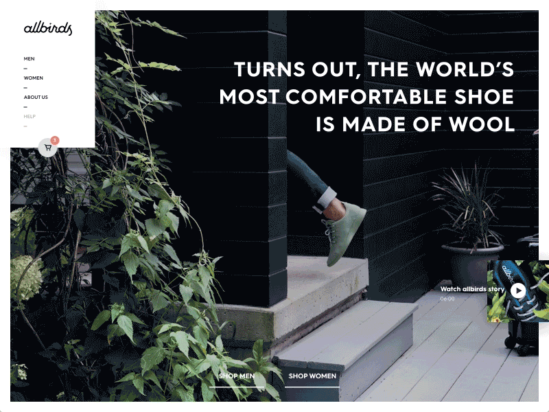 Allbirds Homepage animation commerce design interface parallax shop web