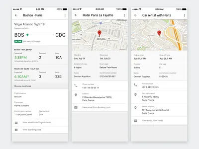 Flight, hotel, car rental car rental flight google google trips hotel illustration material design travel