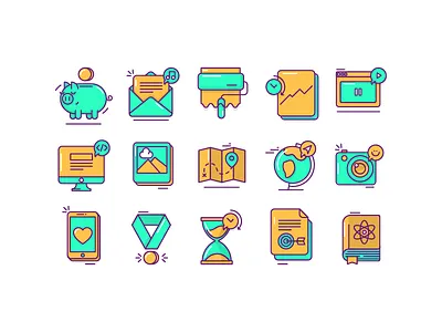 Fun icons book clock flat icons mail map phone science set time vector