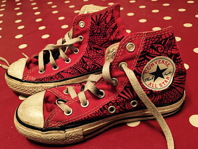 Converse All Stars all star black ink converse hand drawn handdrawn pattern work red