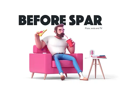 Before SPAR 3d armchair c4d character cinema4d pizza rboy rocketboy soda tv