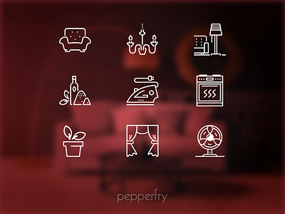 Home Furniture Icons furniture gradient home icon language iconography icons lamps lights pepperfry sofa utility white