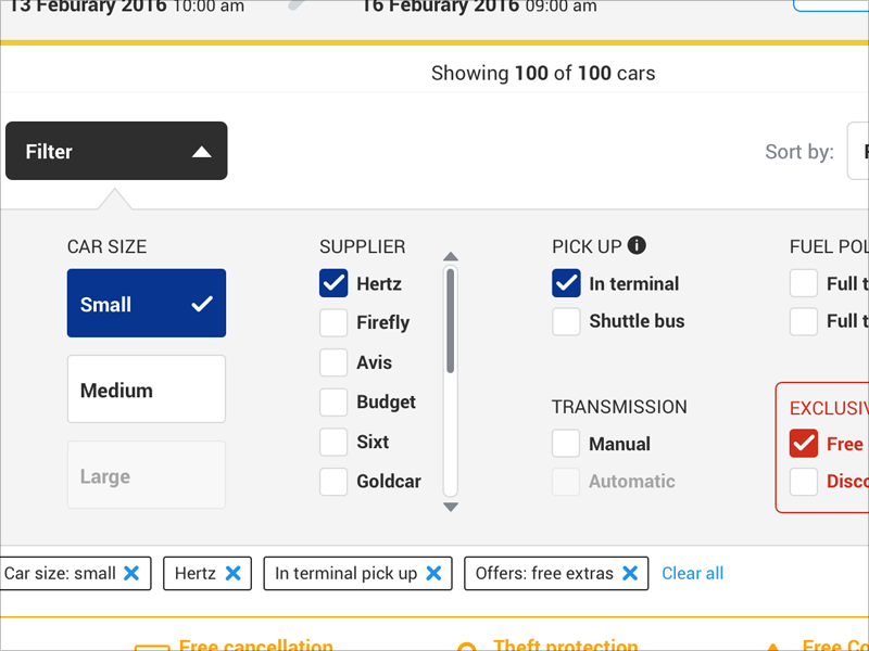 Example of Filters - desktop - A/B test