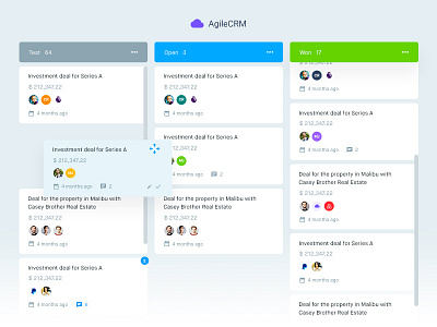 Agile CRM - Deals agilecrm charts dashboard deals leads pipeline tables trello ui user experience user interface ux