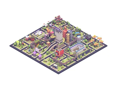 TwitchCon City 3d architecture buildings c4d cinema 4d city gaming isometric render twitchcon video games