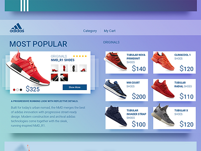 Daily UI #025 Adidas Shopping 025 adidas apple cool dailyui dailyuichallenge minimal modern os shoes tv