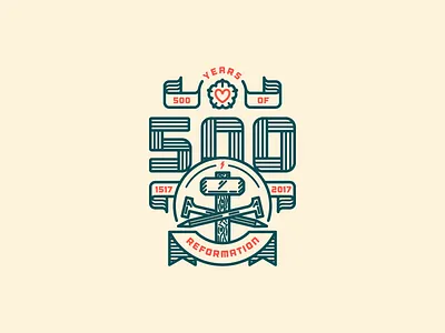 500 Years Of Reformation (WIP IV) badge hammer heart illustration nails patch rose vector wood