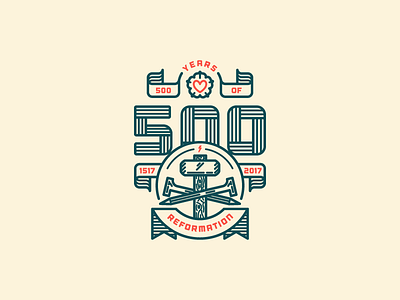 500 Years Of Reformation (WIP IV) badge hammer heart illustration nails patch rose vector wood