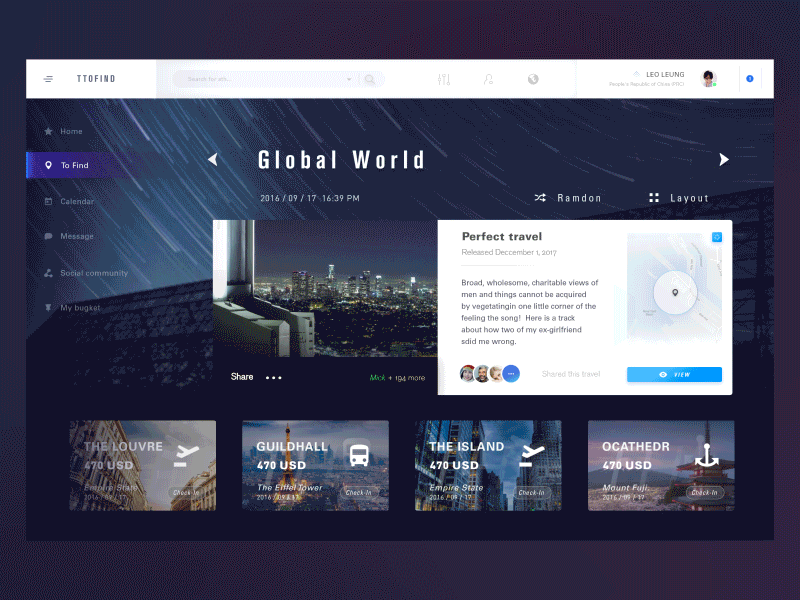 ToFind Web Preview, Content Card flow animation app card find map time transition travel ui ux web
